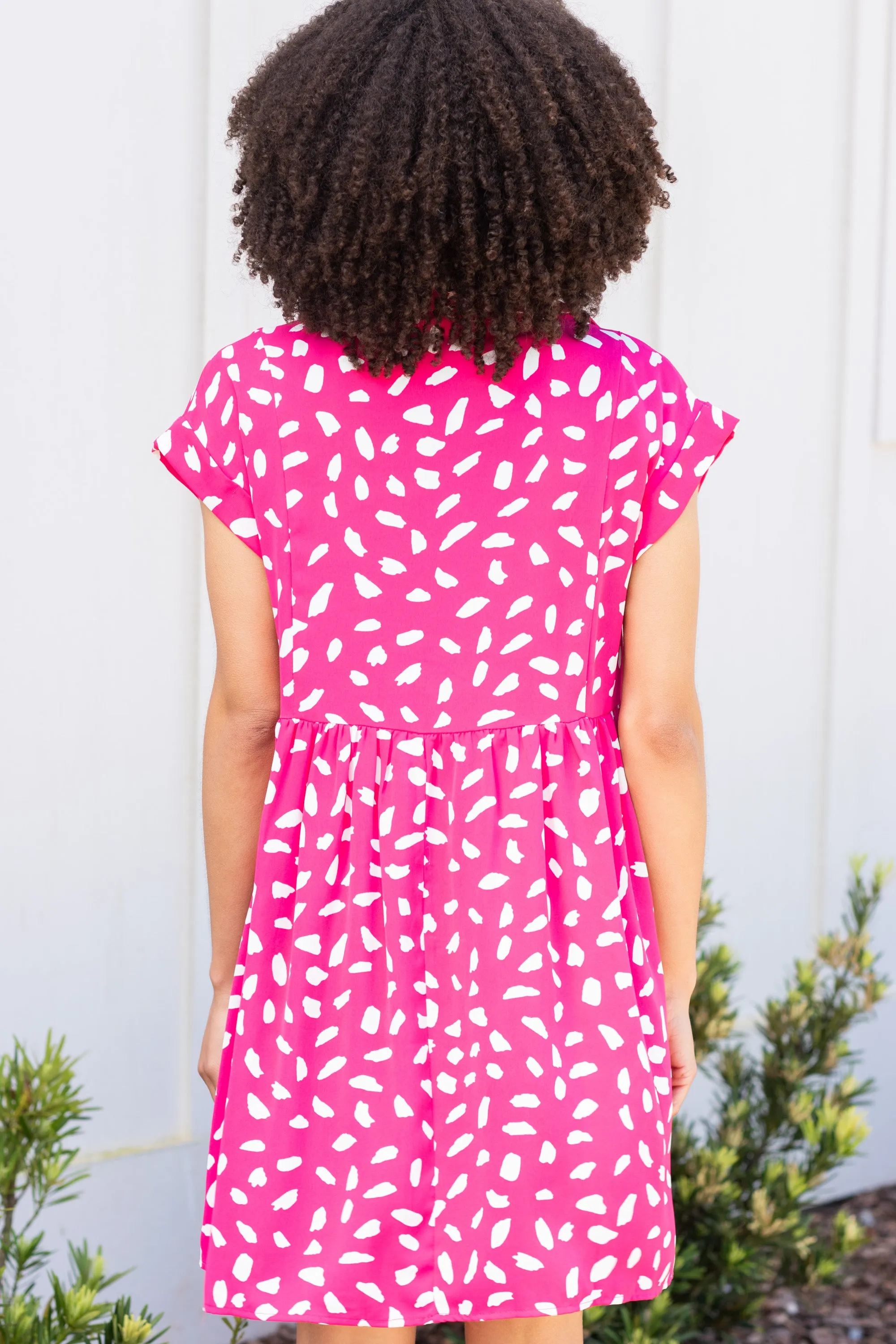Looking Forward Hot Pink Spotted Dress