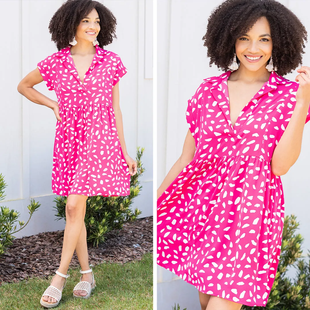 Looking Forward Hot Pink Spotted Dress