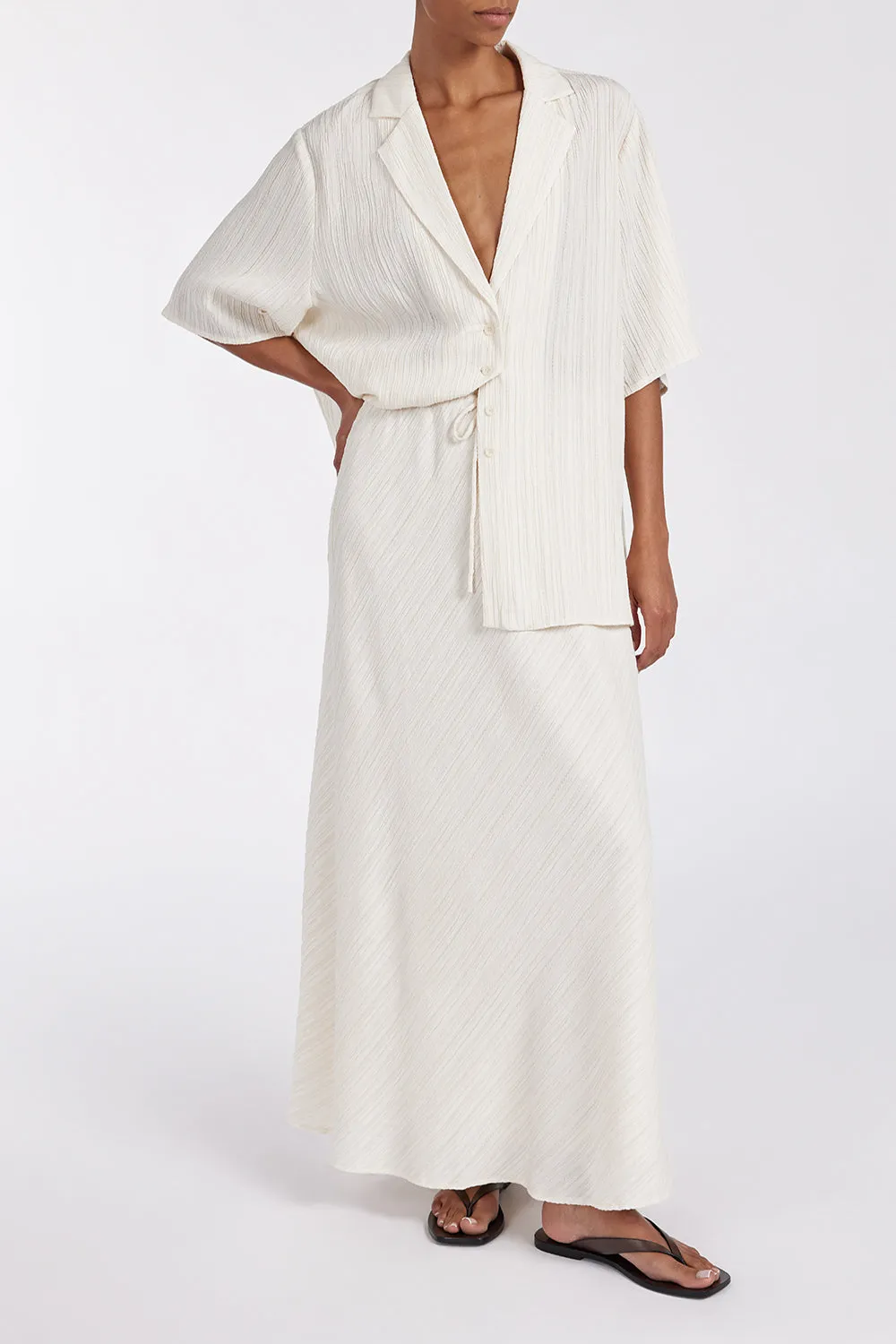 LOZ CREAM DRAWSTRING MIDI SKIRT