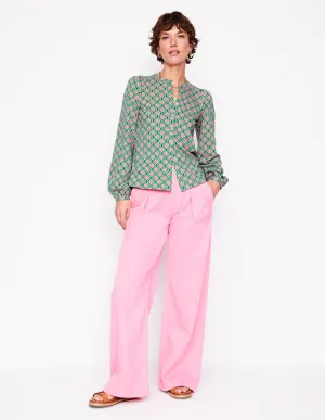 Marina Jersey Shirt-Rich Emerald. Geo Trellis