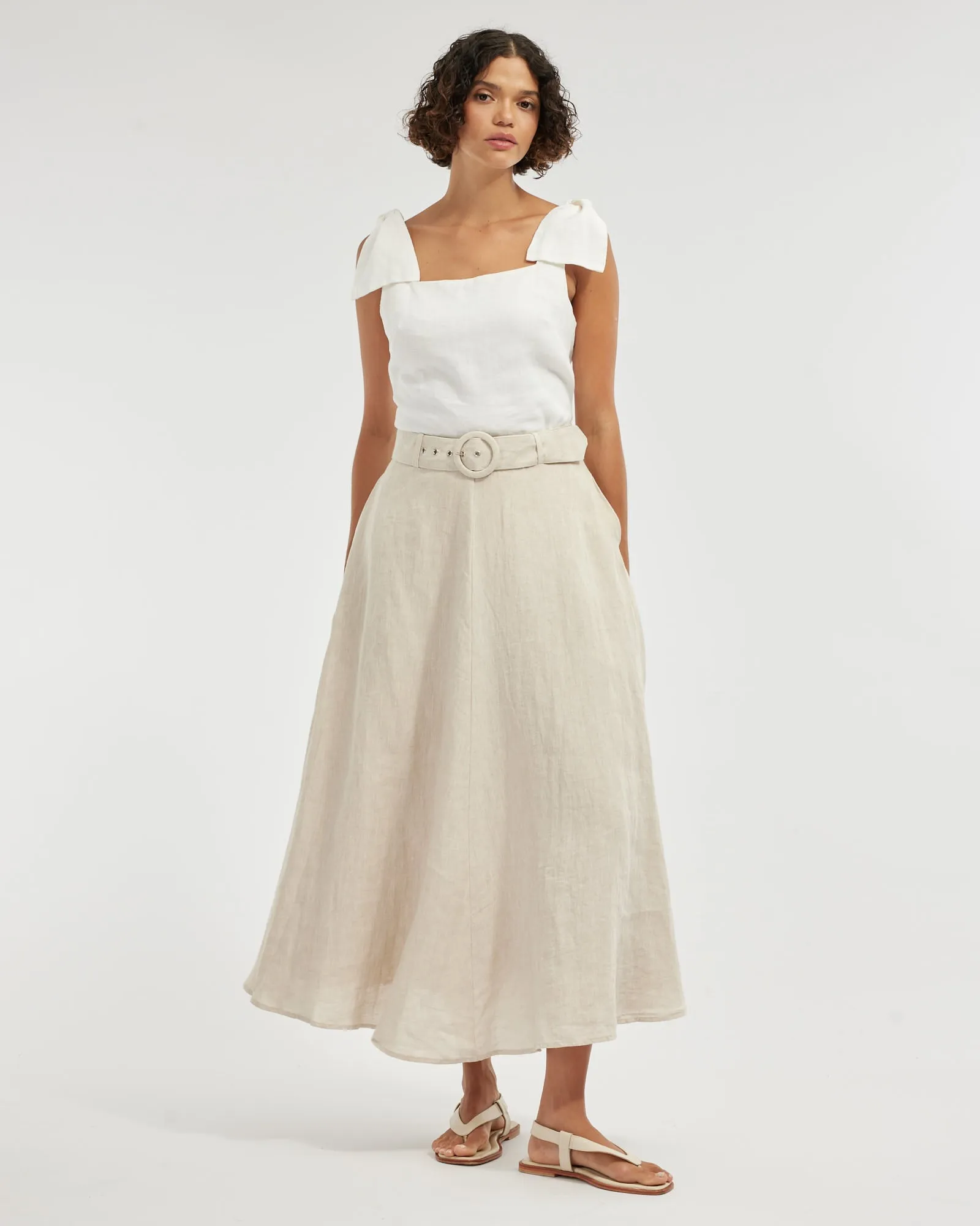 Mavie Bow Linen Top - Ivory