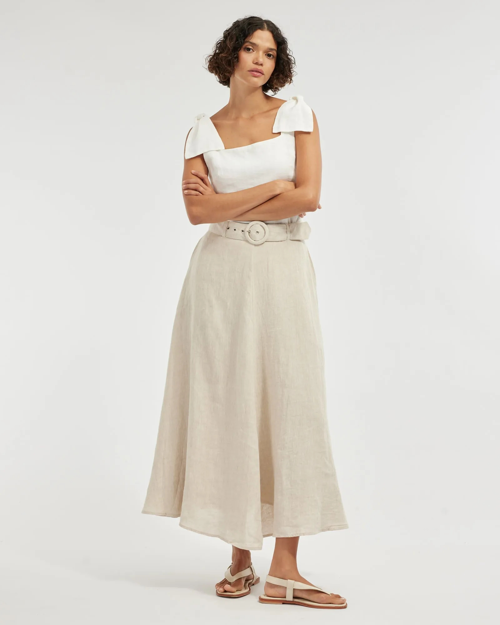 Mavie Bow Linen Top - Ivory