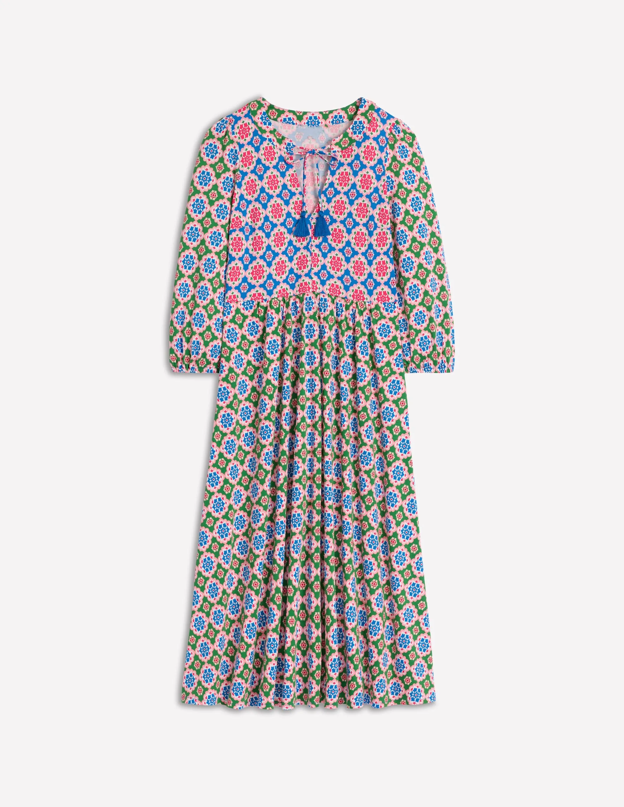 Notch Neck Midi Dress-Multi. Bloom Geo