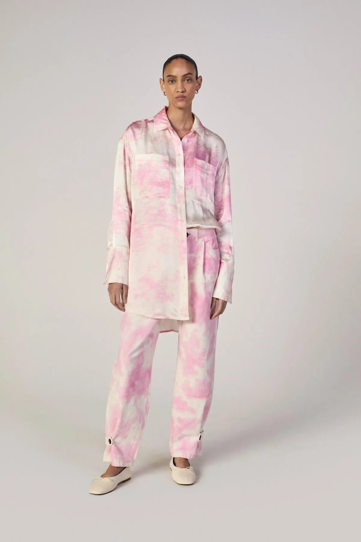 PINK TIE-DYE CUFFED TROUSERS