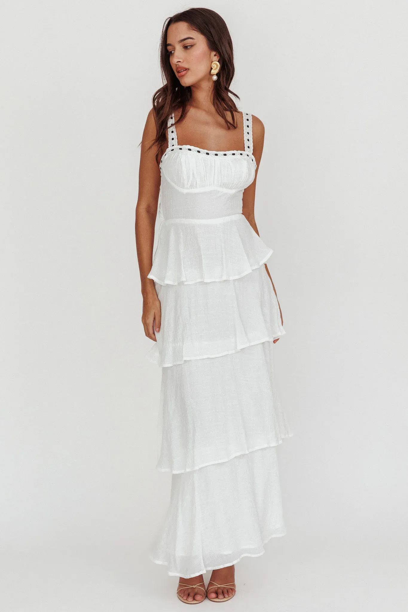 Provence Bloom Tiered Ruffle Maxi Dress White