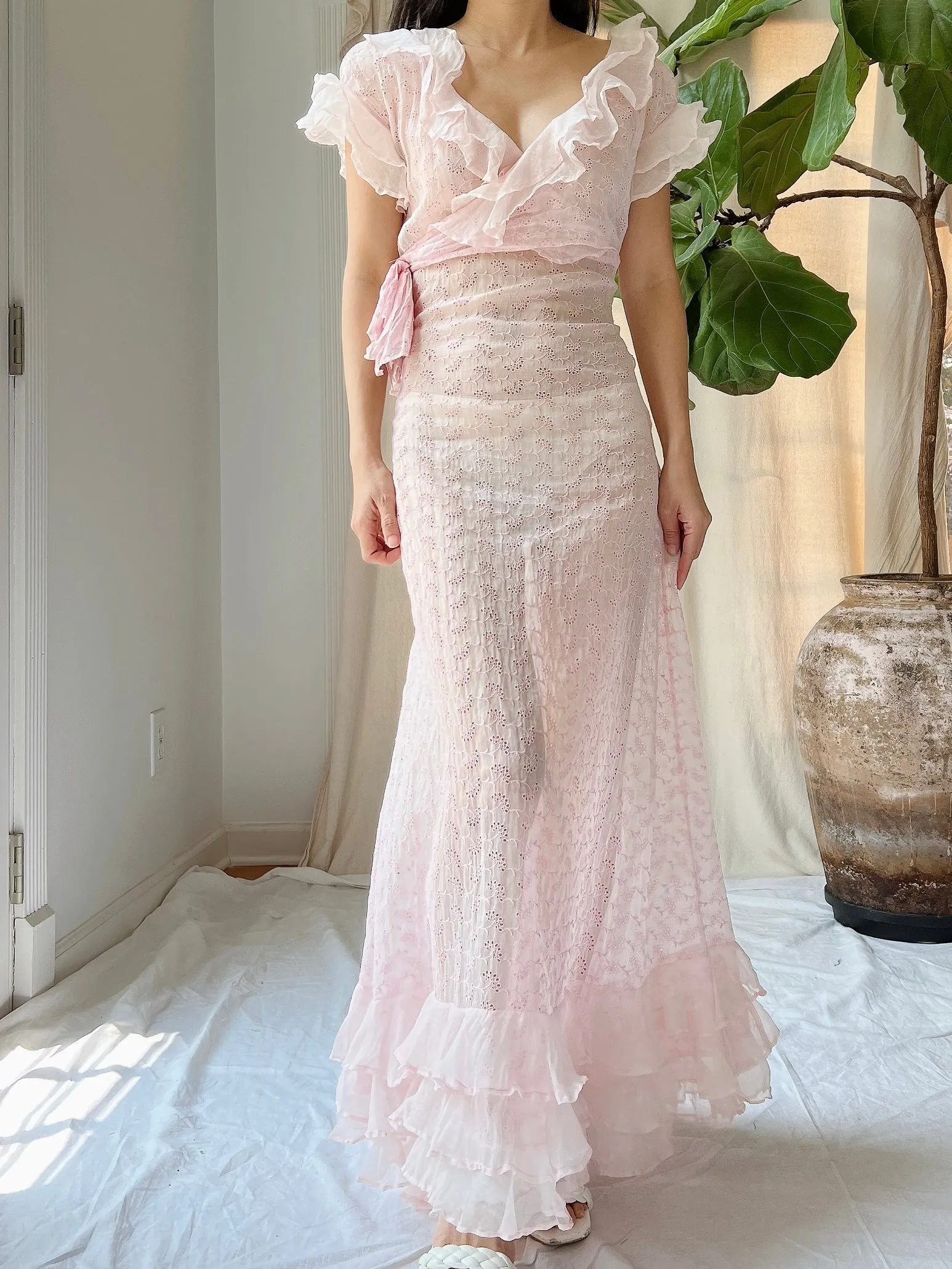 Reserved 1930s Organdy Embroidered Dress - XS