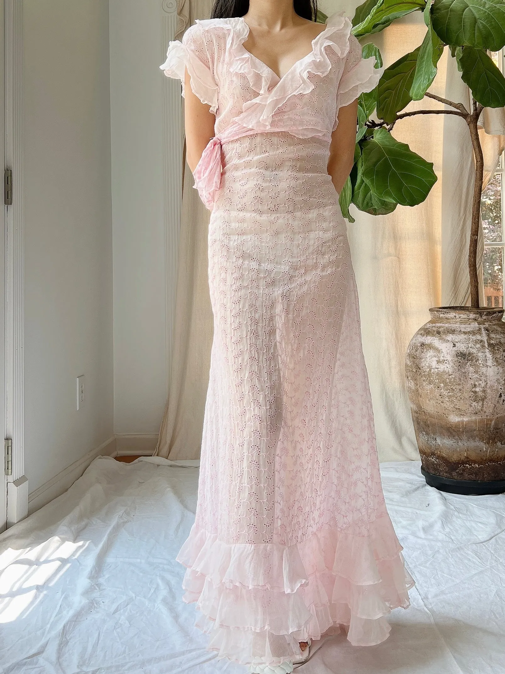 Reserved 1930s Organdy Embroidered Dress - XS