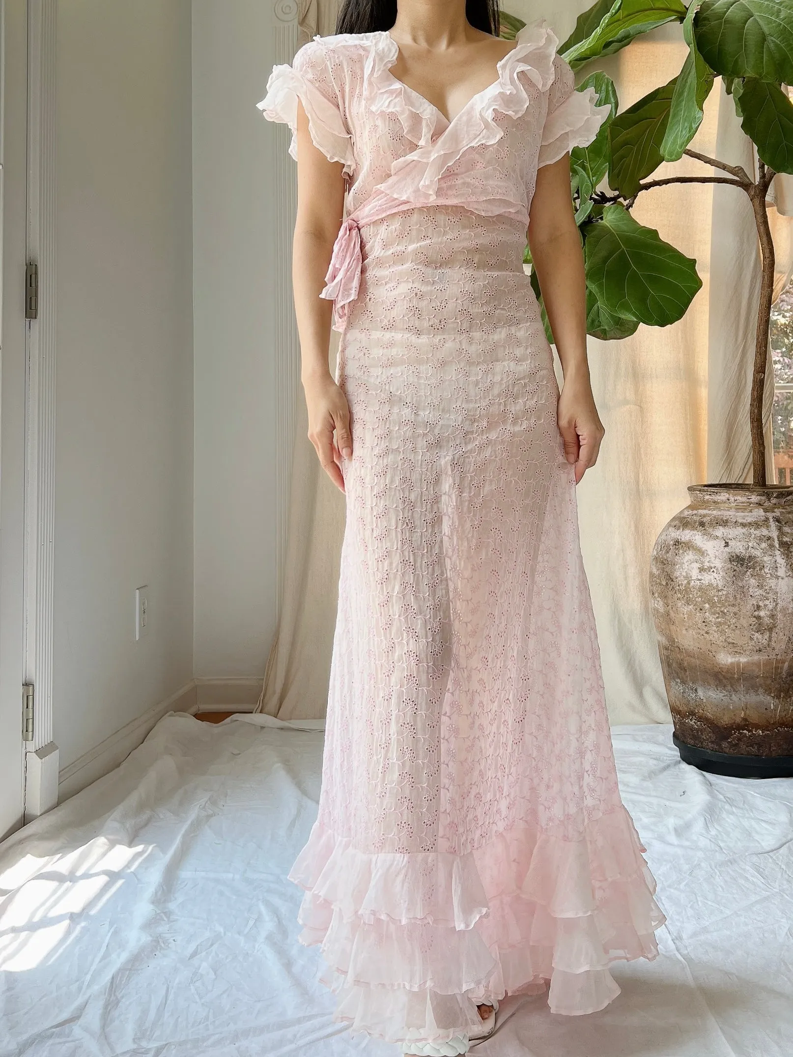 Reserved 1930s Organdy Embroidered Dress - XS