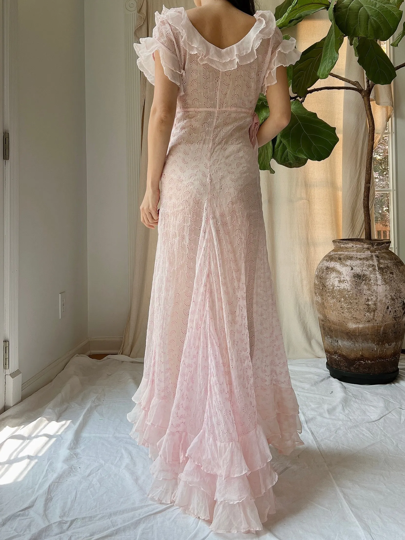 Reserved 1930s Organdy Embroidered Dress - XS