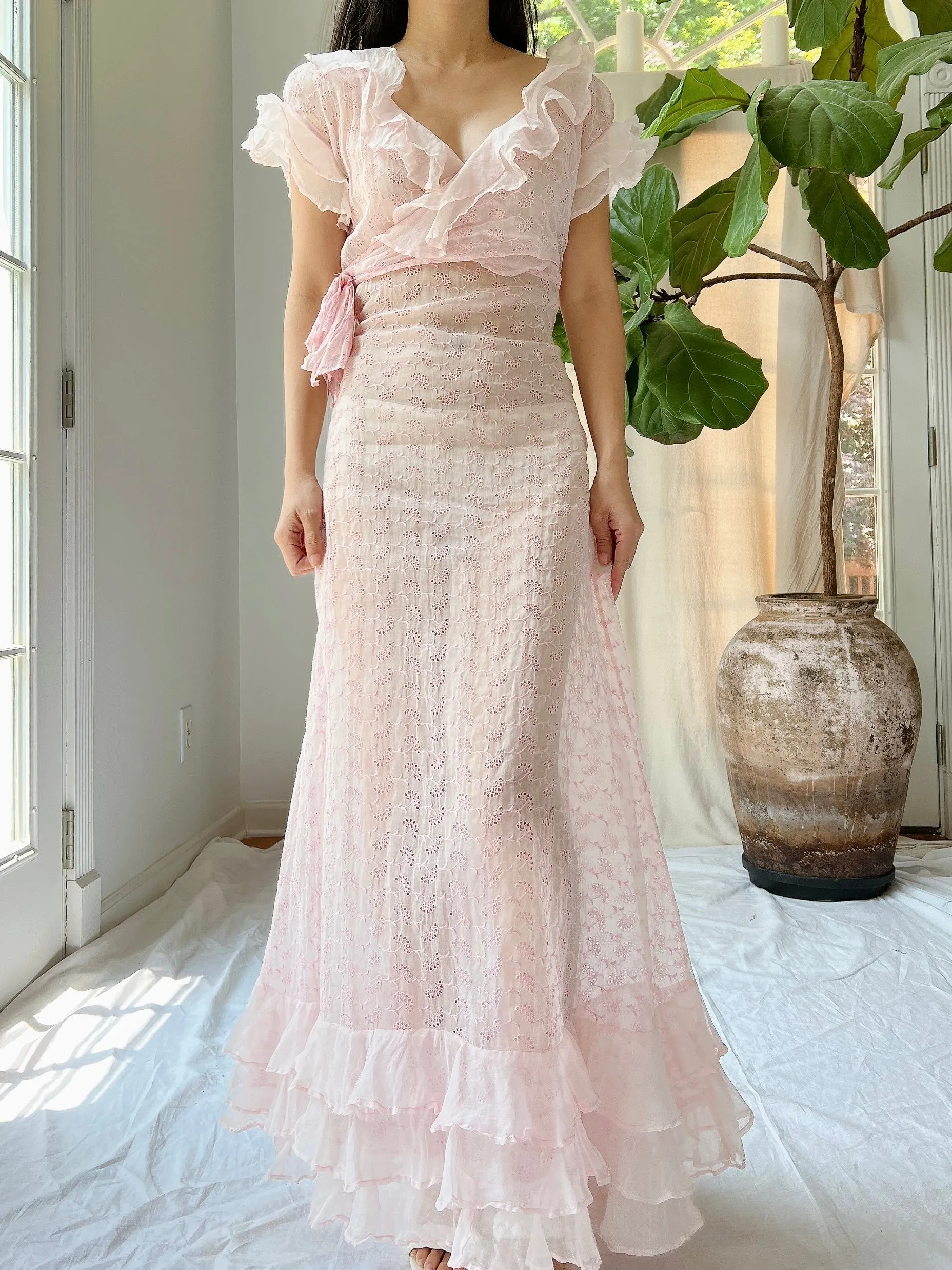 Reserved 1930s Organdy Embroidered Dress - XS