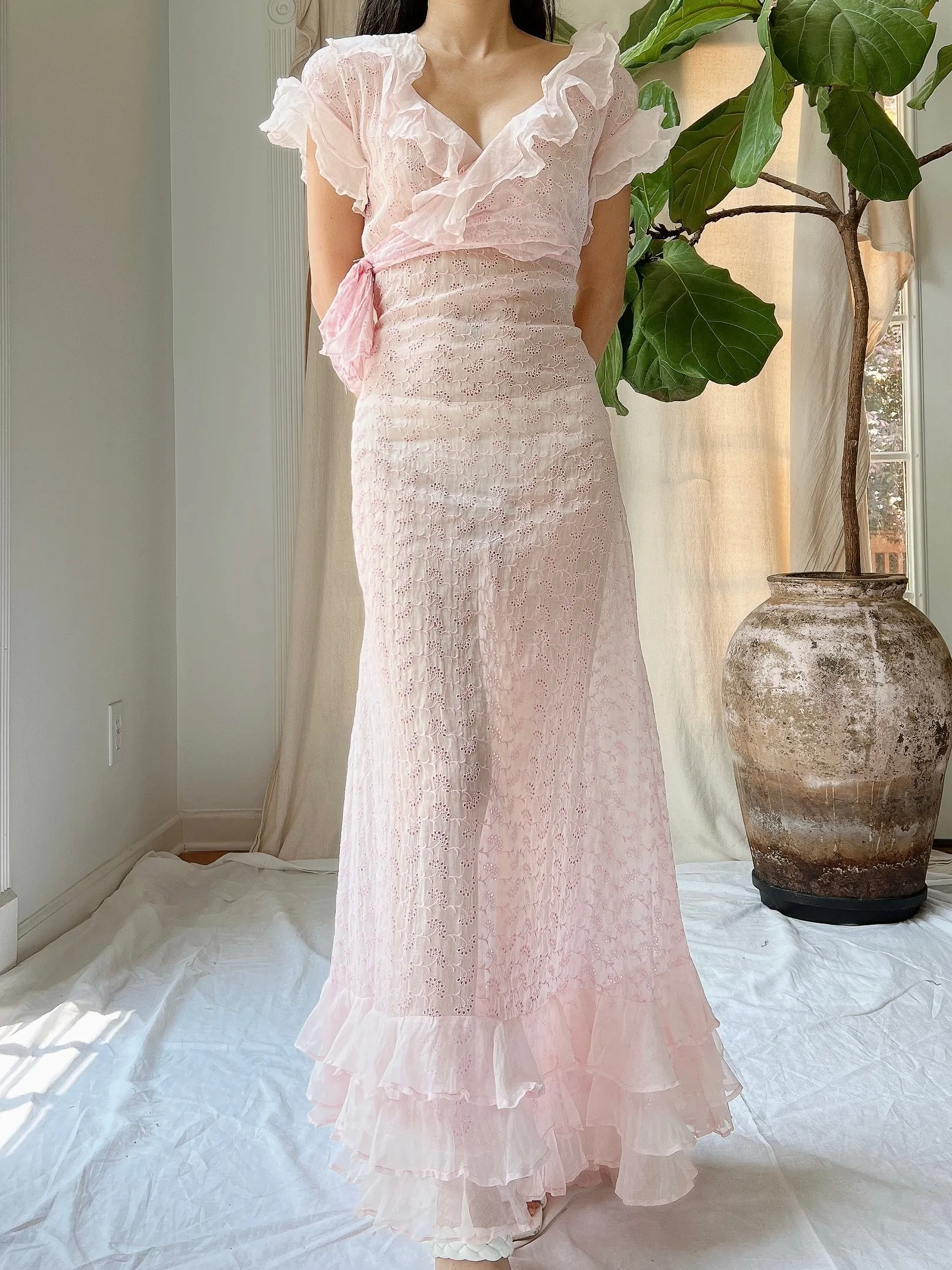 Reserved 1930s Organdy Embroidered Dress - XS
