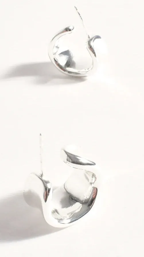 Rolled Edge Mini Wide Hoops - Silver