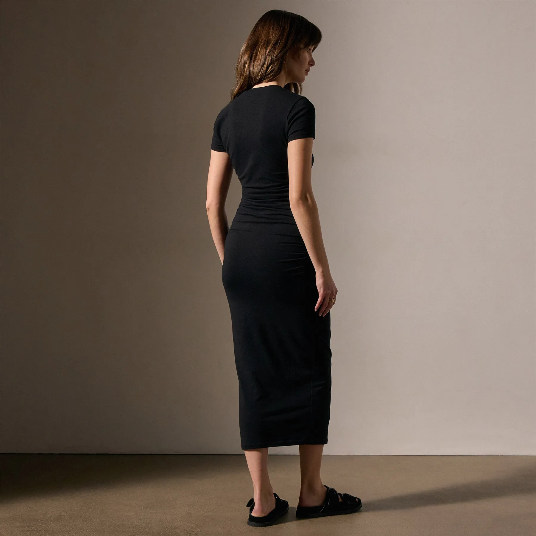 Ruched T Shirt Dress - Black