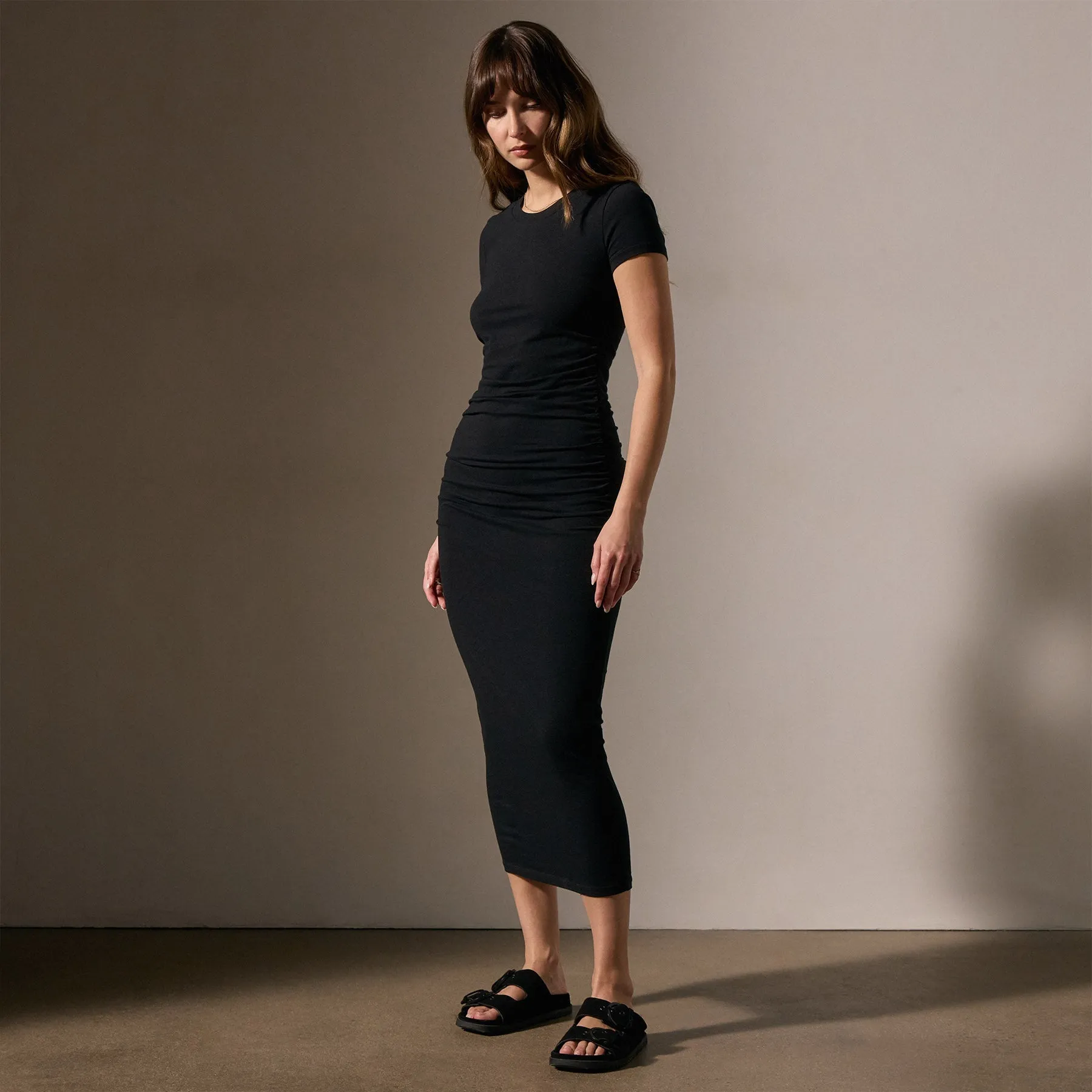 Ruched T Shirt Dress - Black