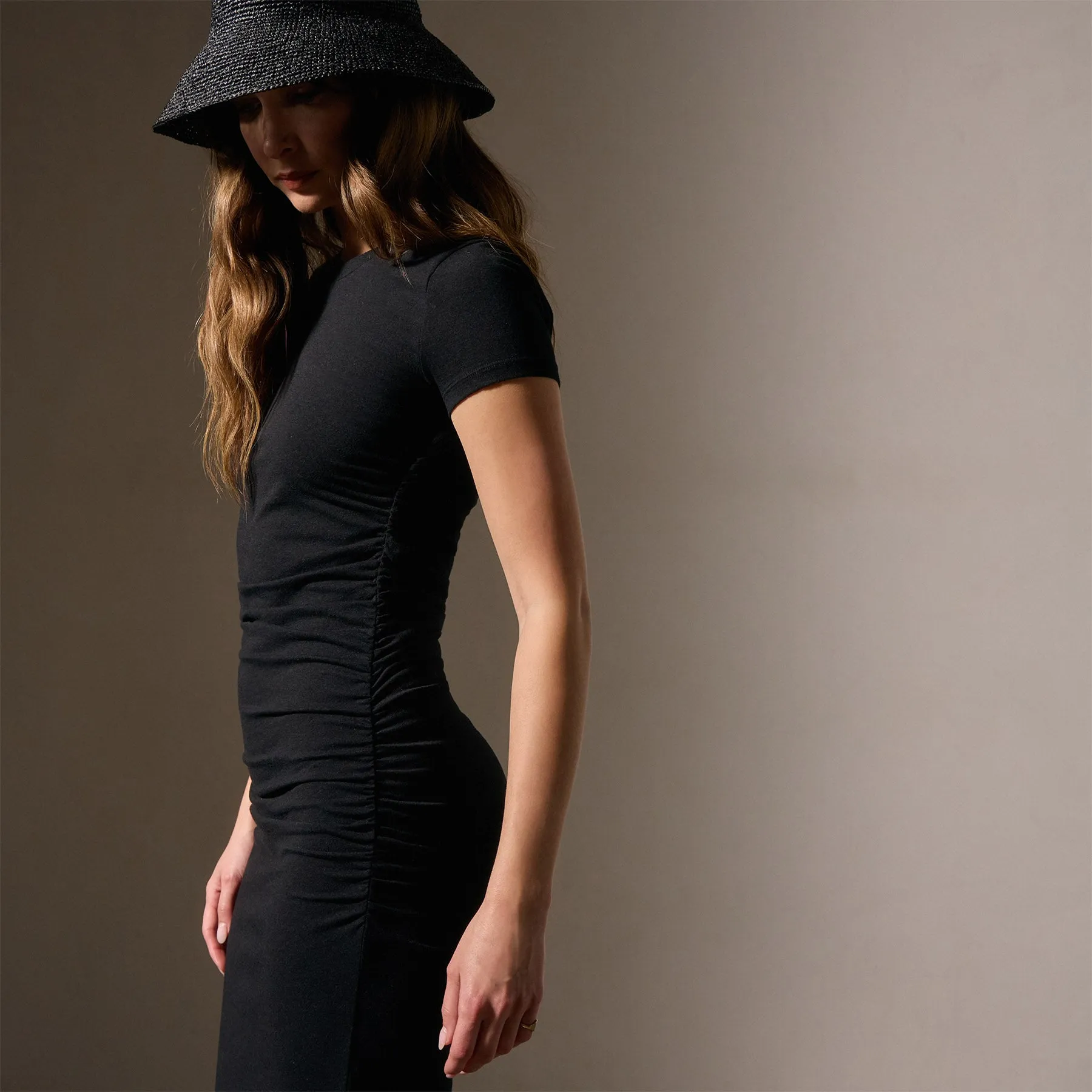 Ruched T Shirt Dress - Black