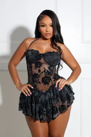 Sable Velvet Mesh Burnout Mini Dress