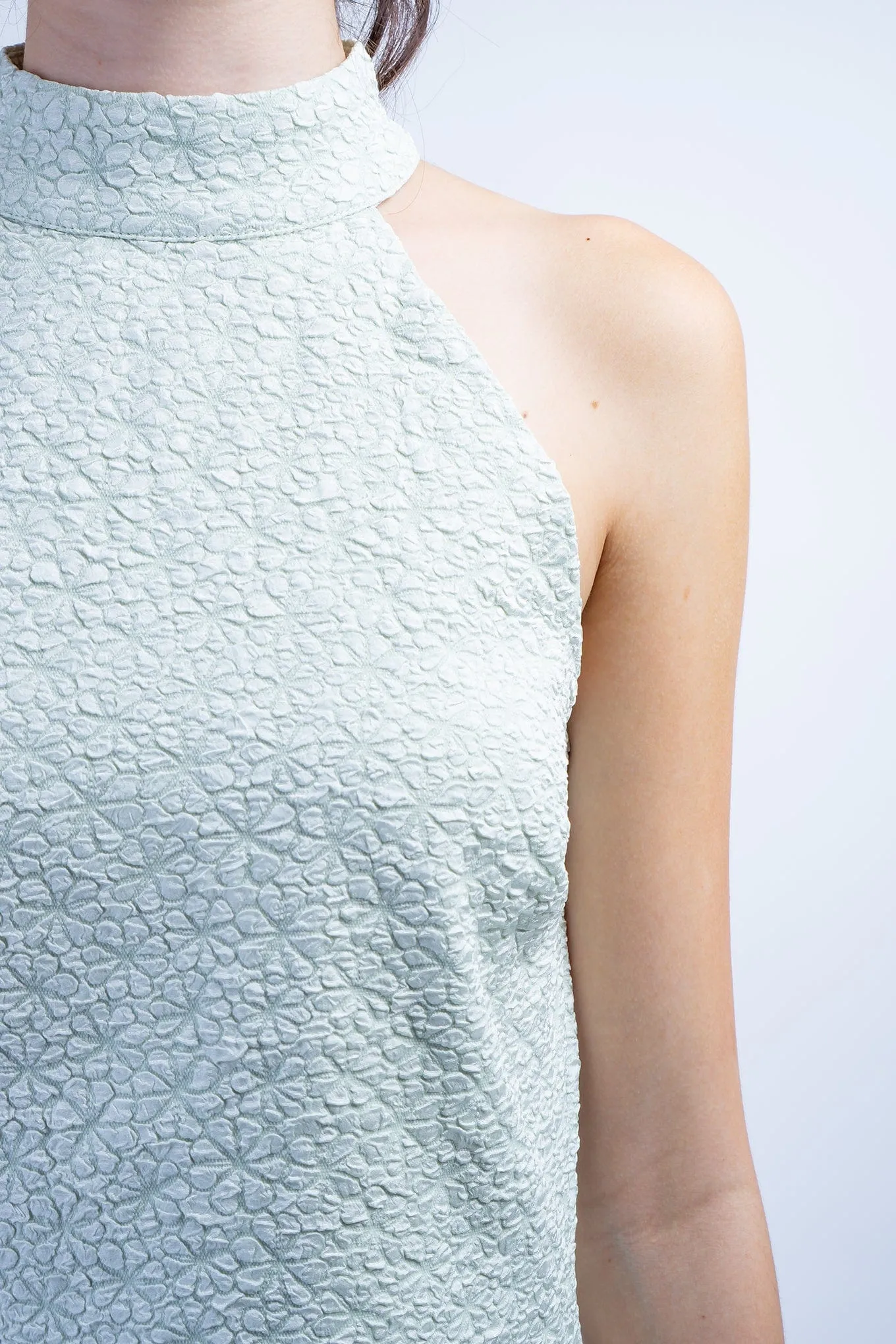 Sage Flower Embossed Halter Dress