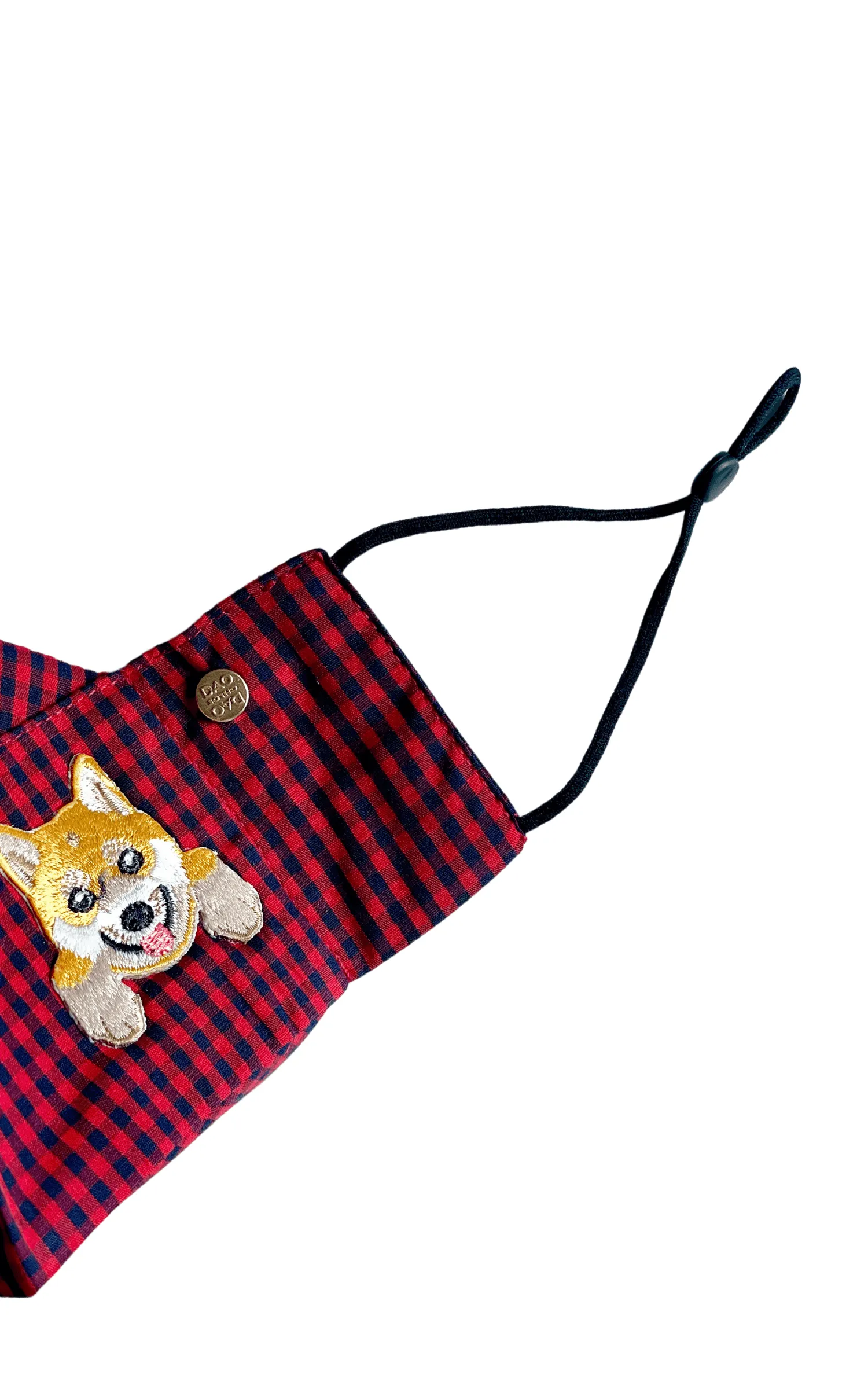 Shiba Red Gingham Box Pleat Mask ( w Filter Pocket)