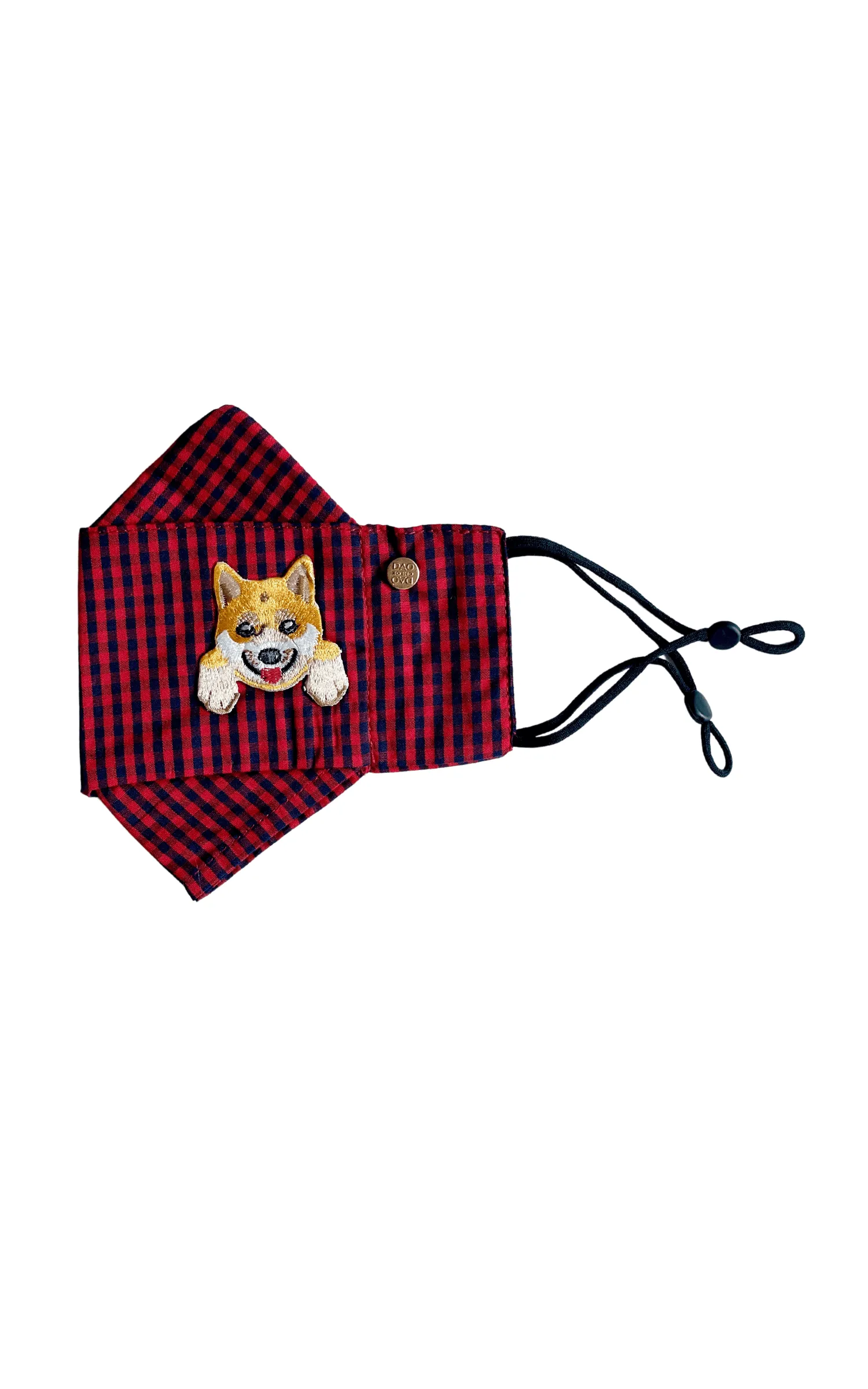 Shiba Red Gingham Box Pleat Mask ( w Filter Pocket)