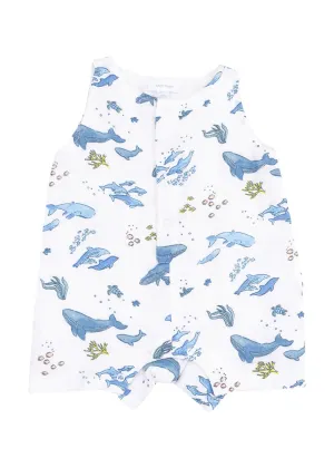 Shortie Romper - Watercolor Blue Whales