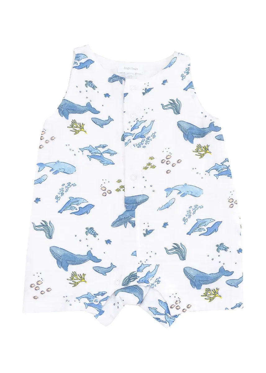 Shortie Romper - Watercolor Blue Whales