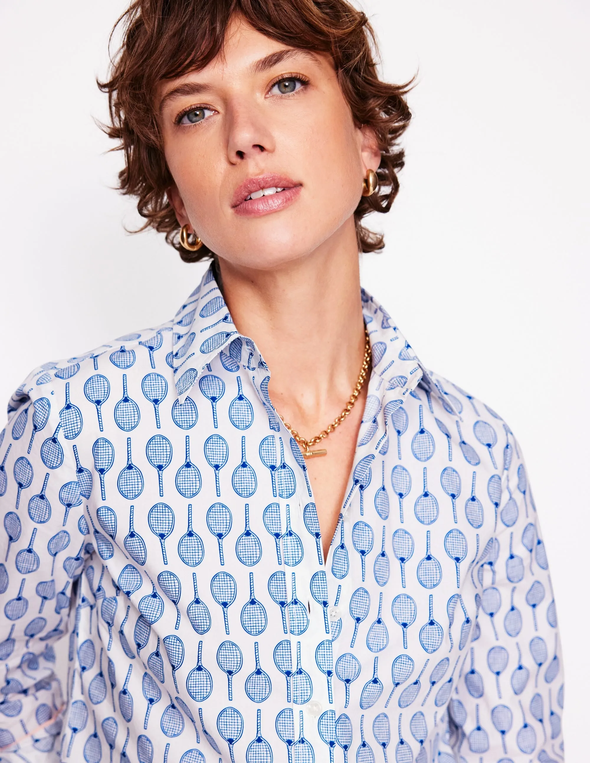 Sienna Cotton Shirt-Ivory. Tennis