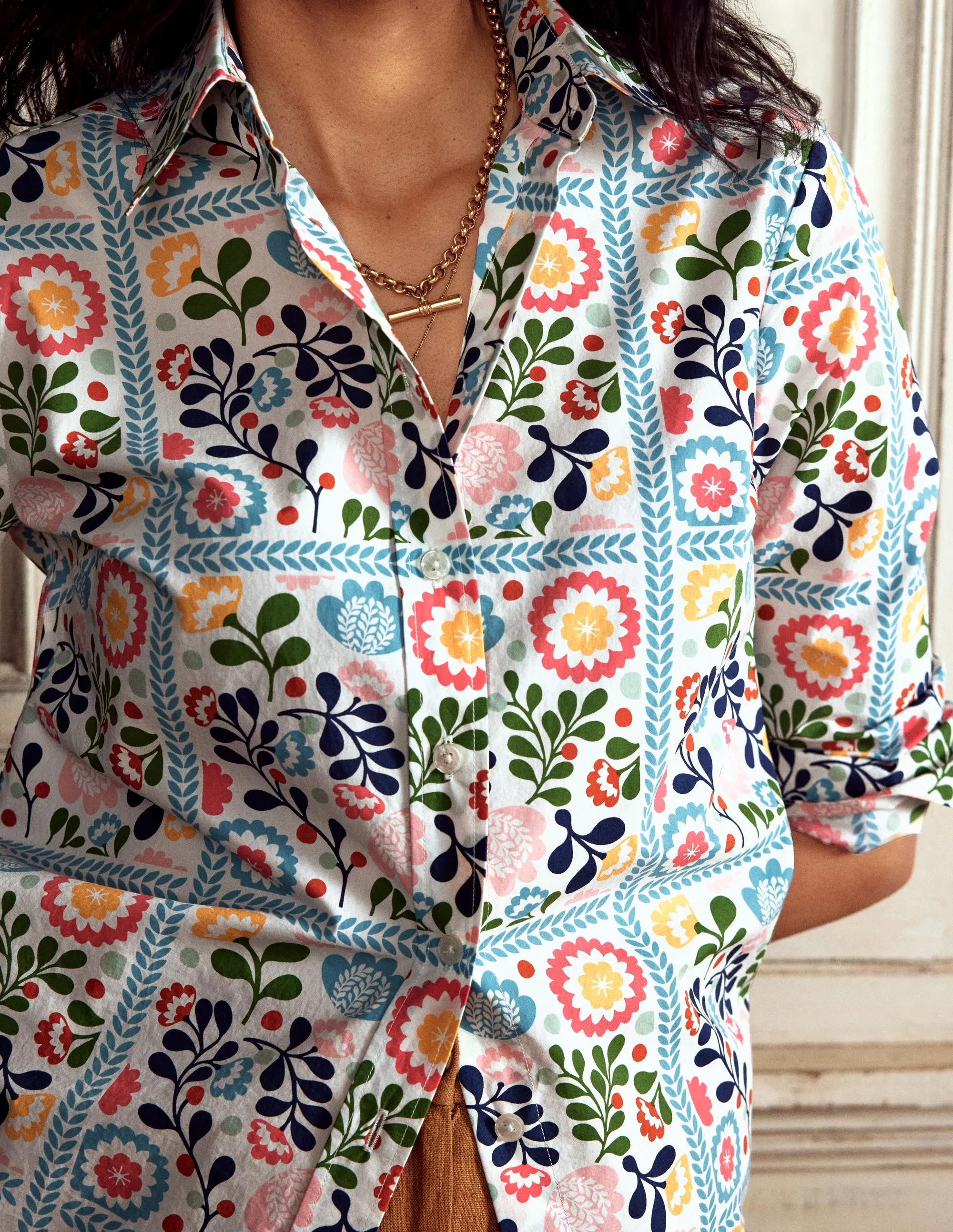 Sienna Cotton Shirt-Multi. Vine Tile