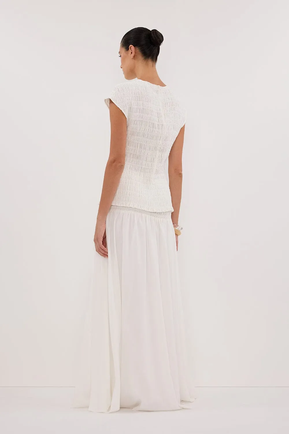 SIERRA WHITE TEXTURED MIDI SKIRT
