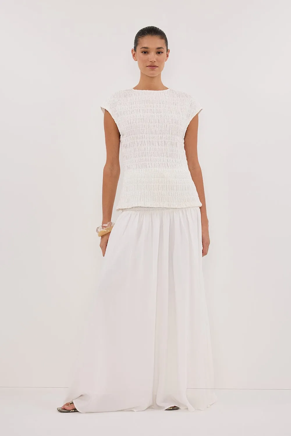 SIERRA WHITE TEXTURED MIDI SKIRT