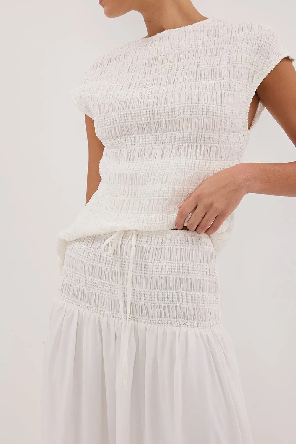 SIERRA WHITE TEXTURED MIDI SKIRT