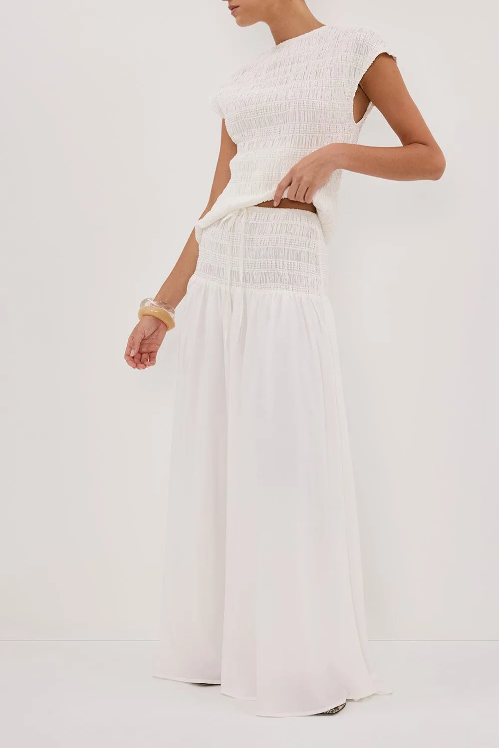 SIERRA WHITE TEXTURED MIDI SKIRT