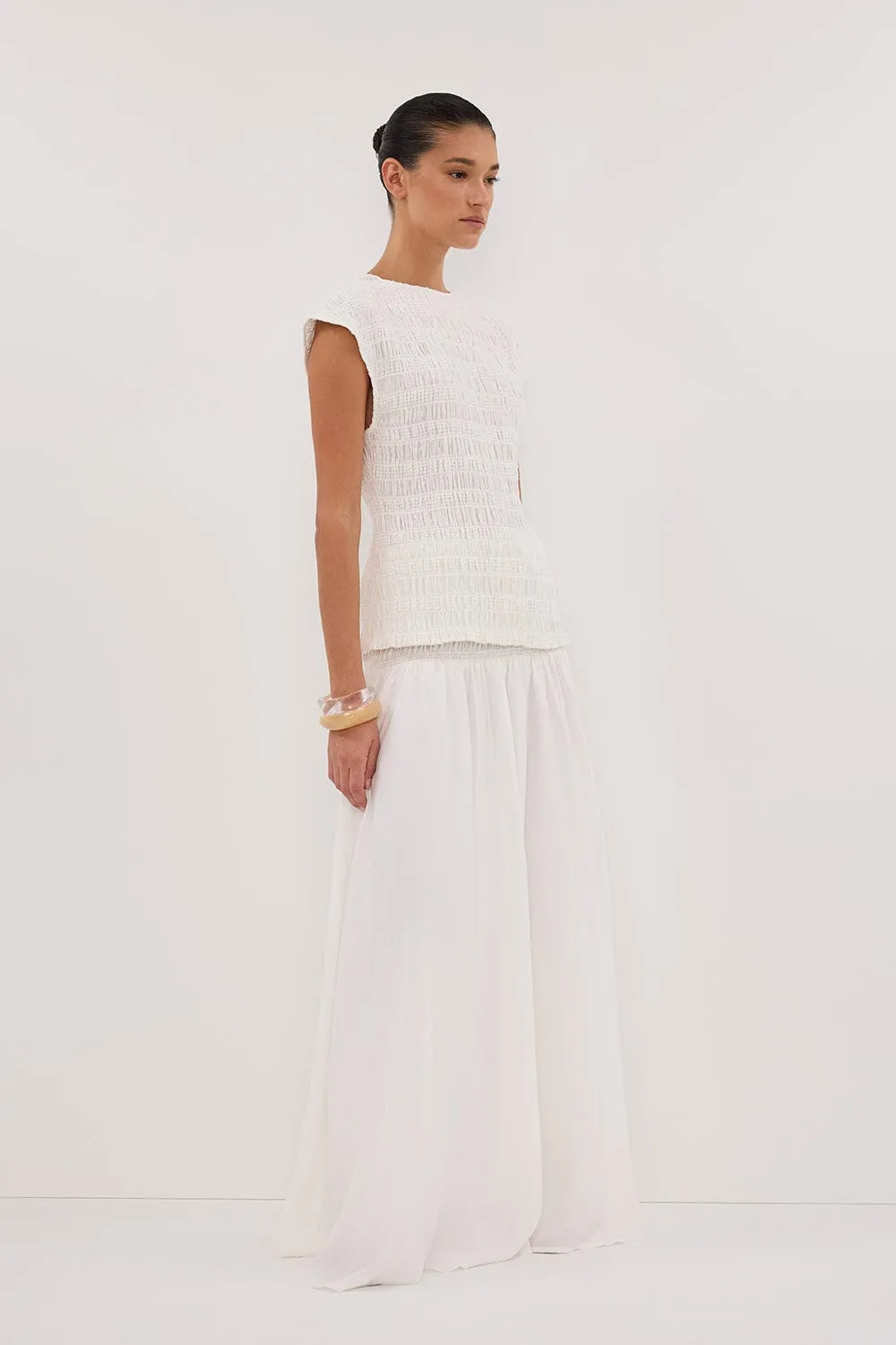 SIERRA WHITE TEXTURED MIDI SKIRT