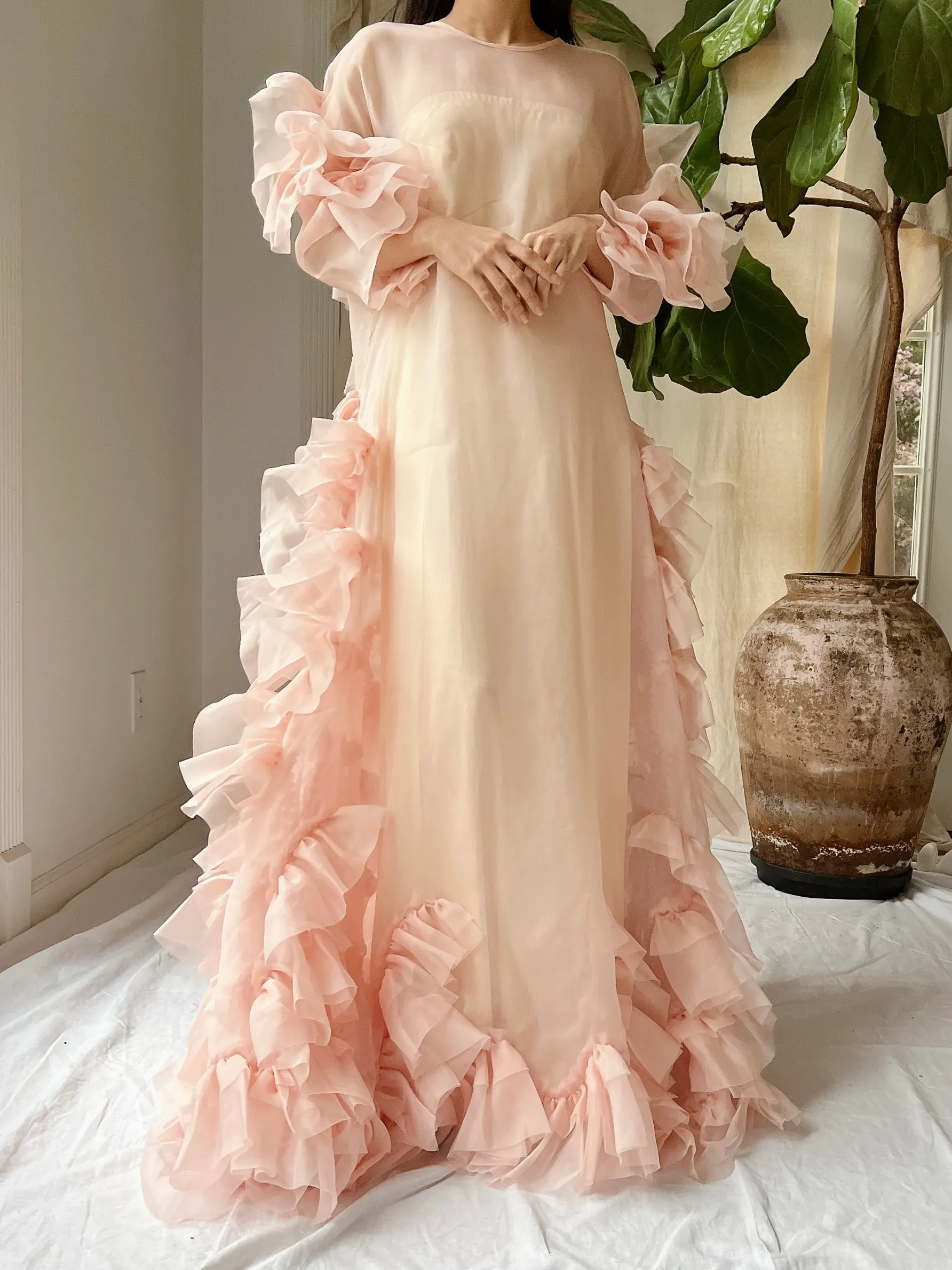 Silk Organza Ruffle Gown - M