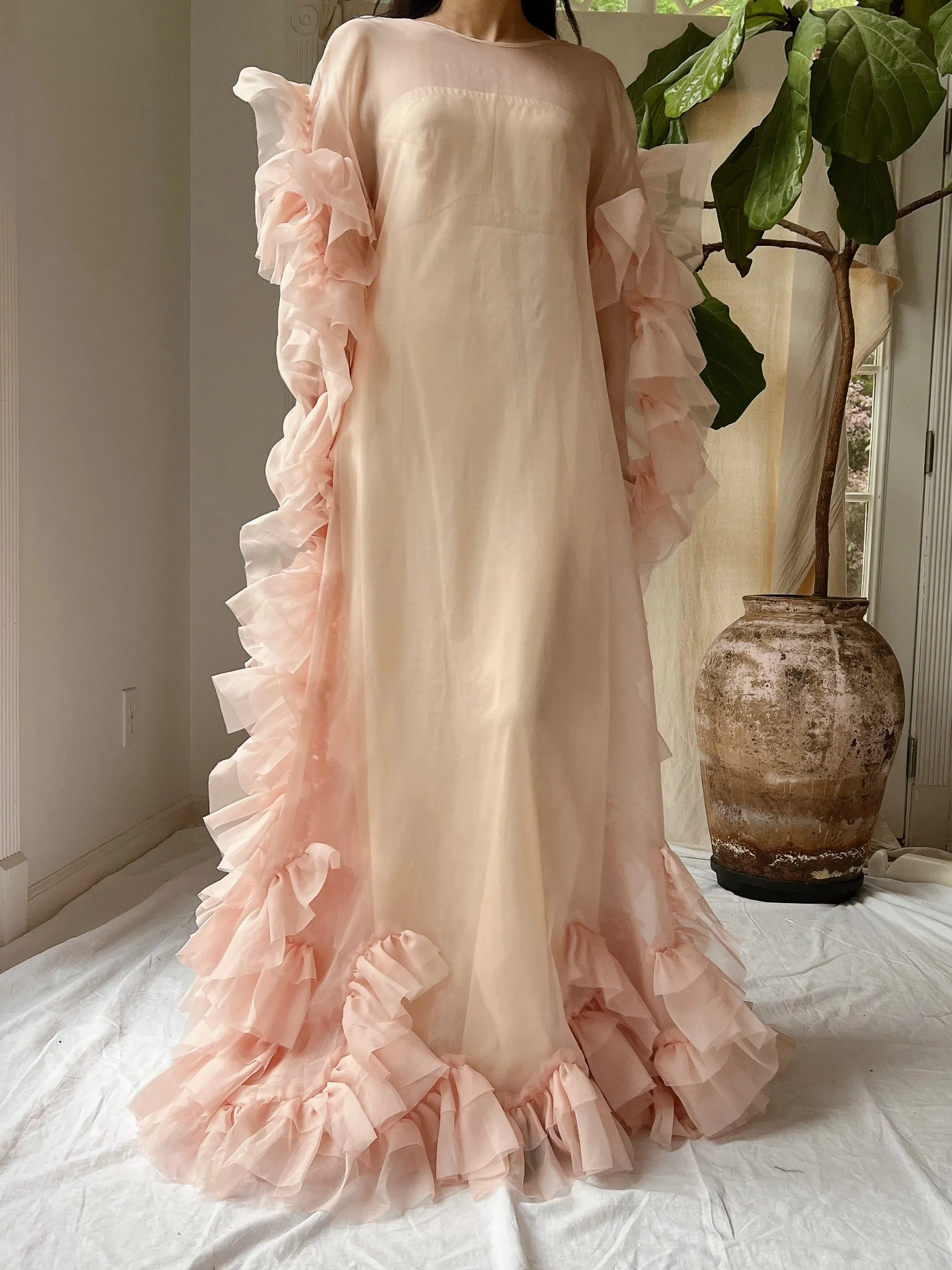 Silk Organza Ruffle Gown - M