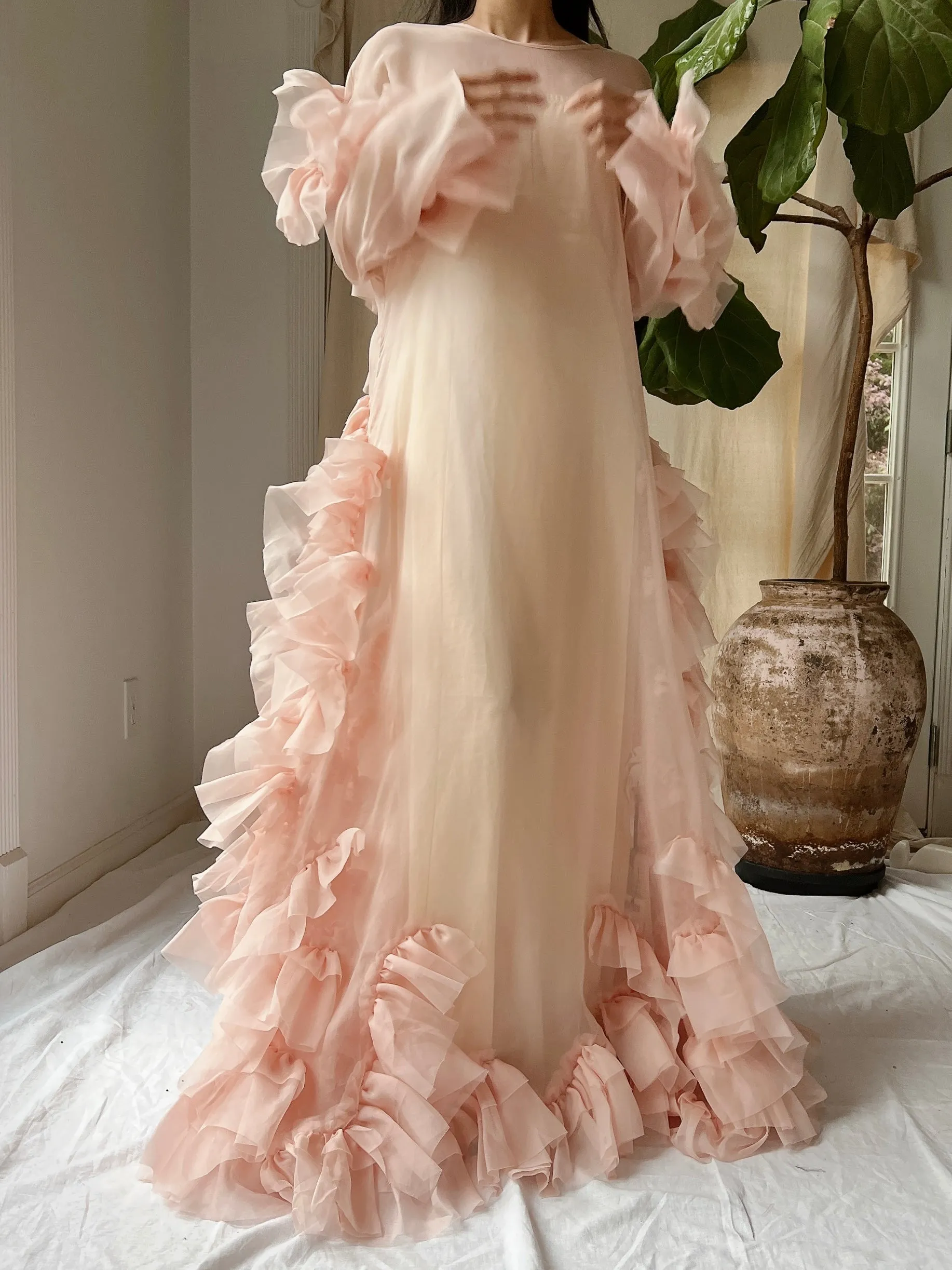 Silk Organza Ruffle Gown - M