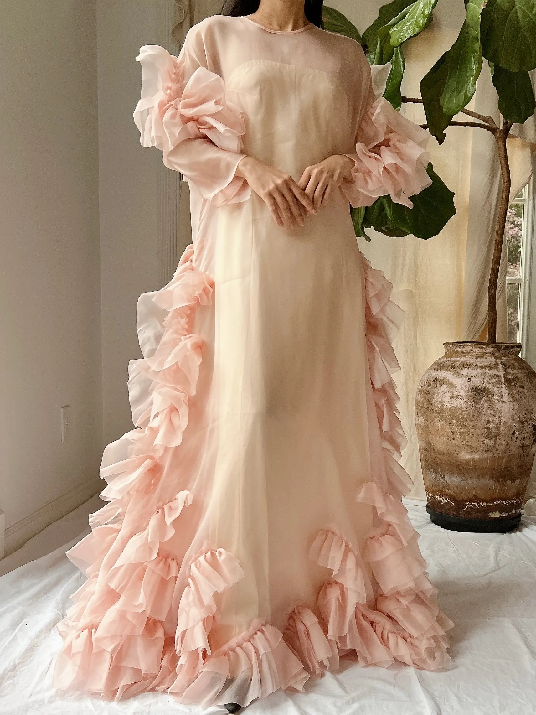 Silk Organza Ruffle Gown - M