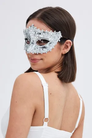 Silver Masquerade Mardi Gras Party Face Mask