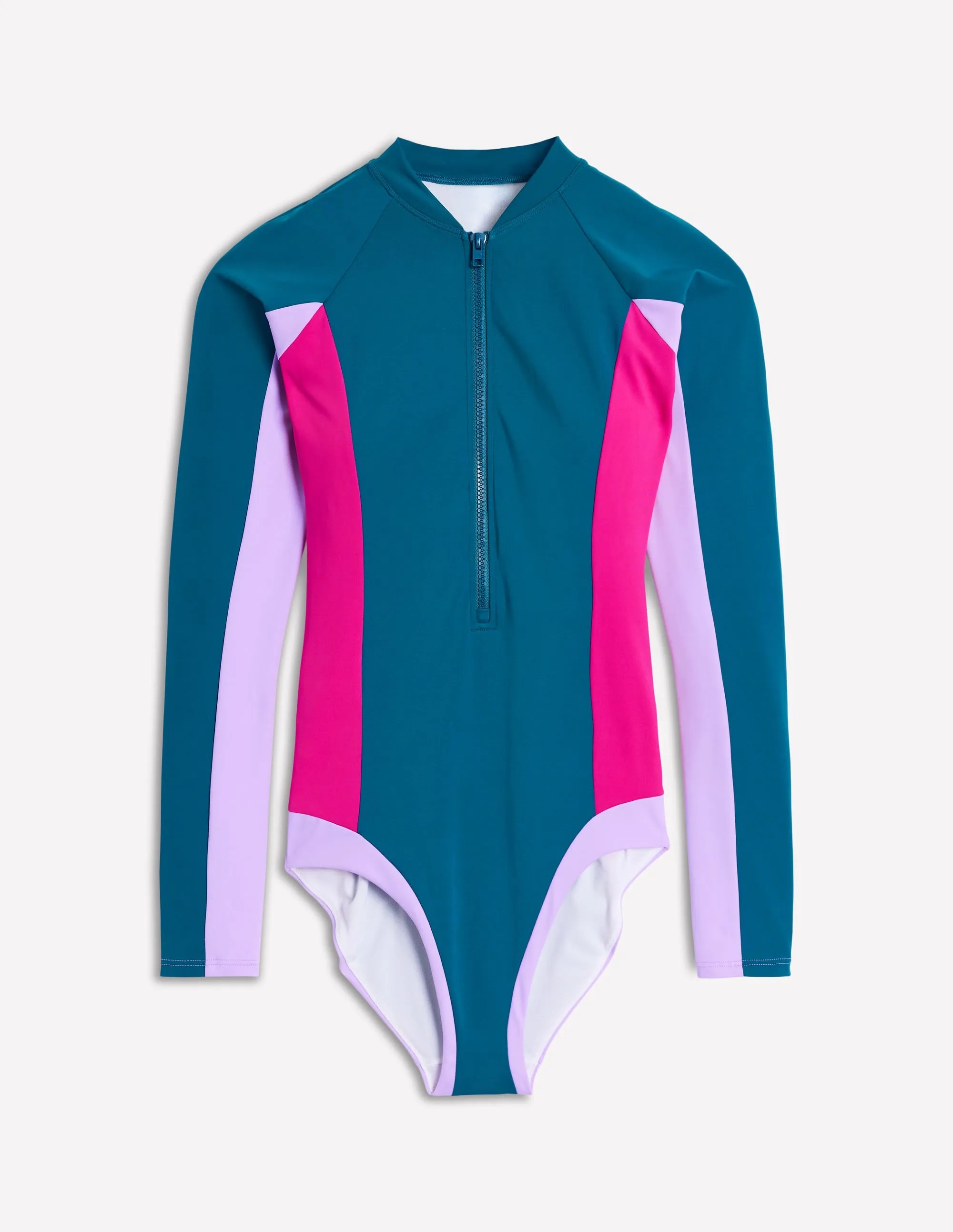 Sporty Raglan Sleeve Swimsuit-Oceanside Blue