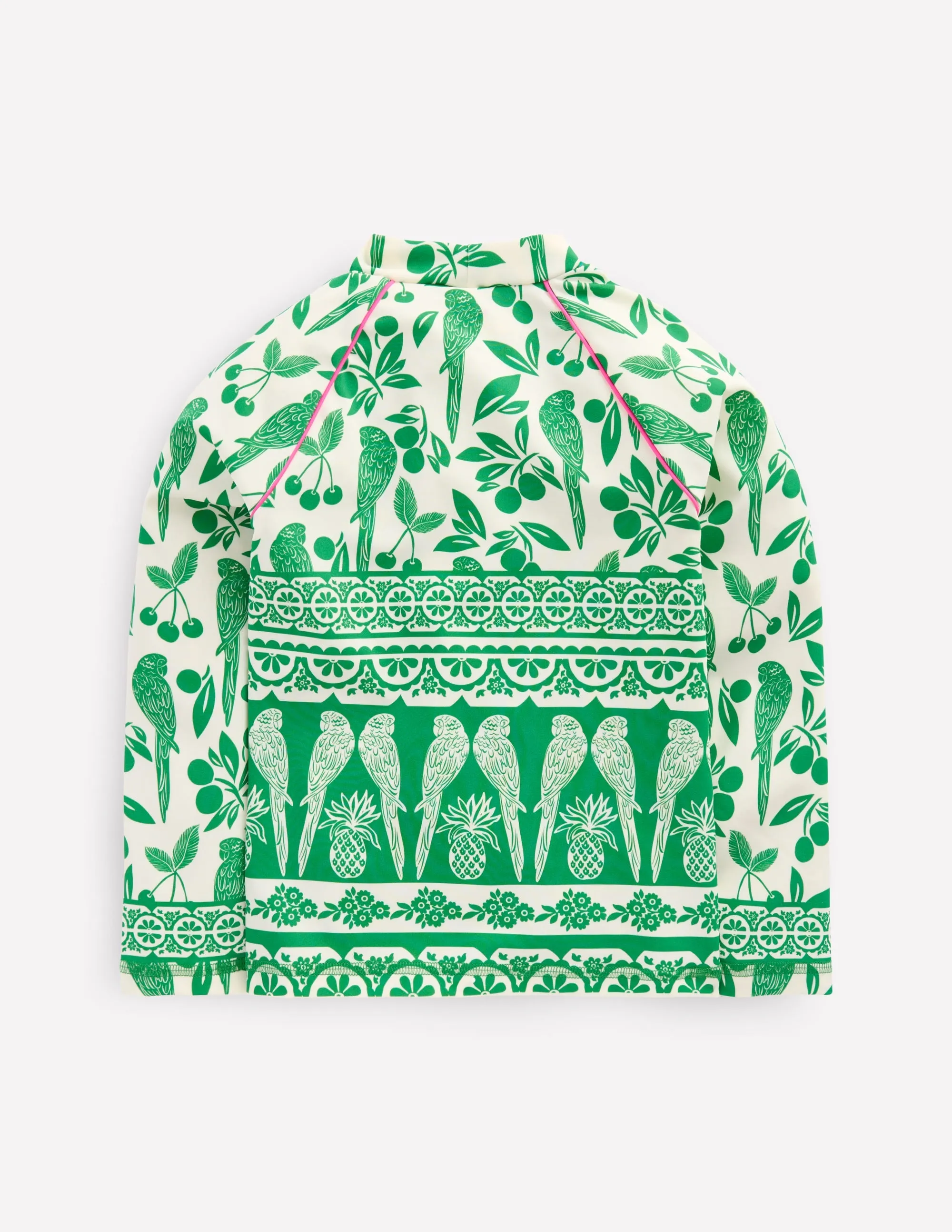 Sun Safe Patterned Rash Vest-Rich Emerald Parrot Palm