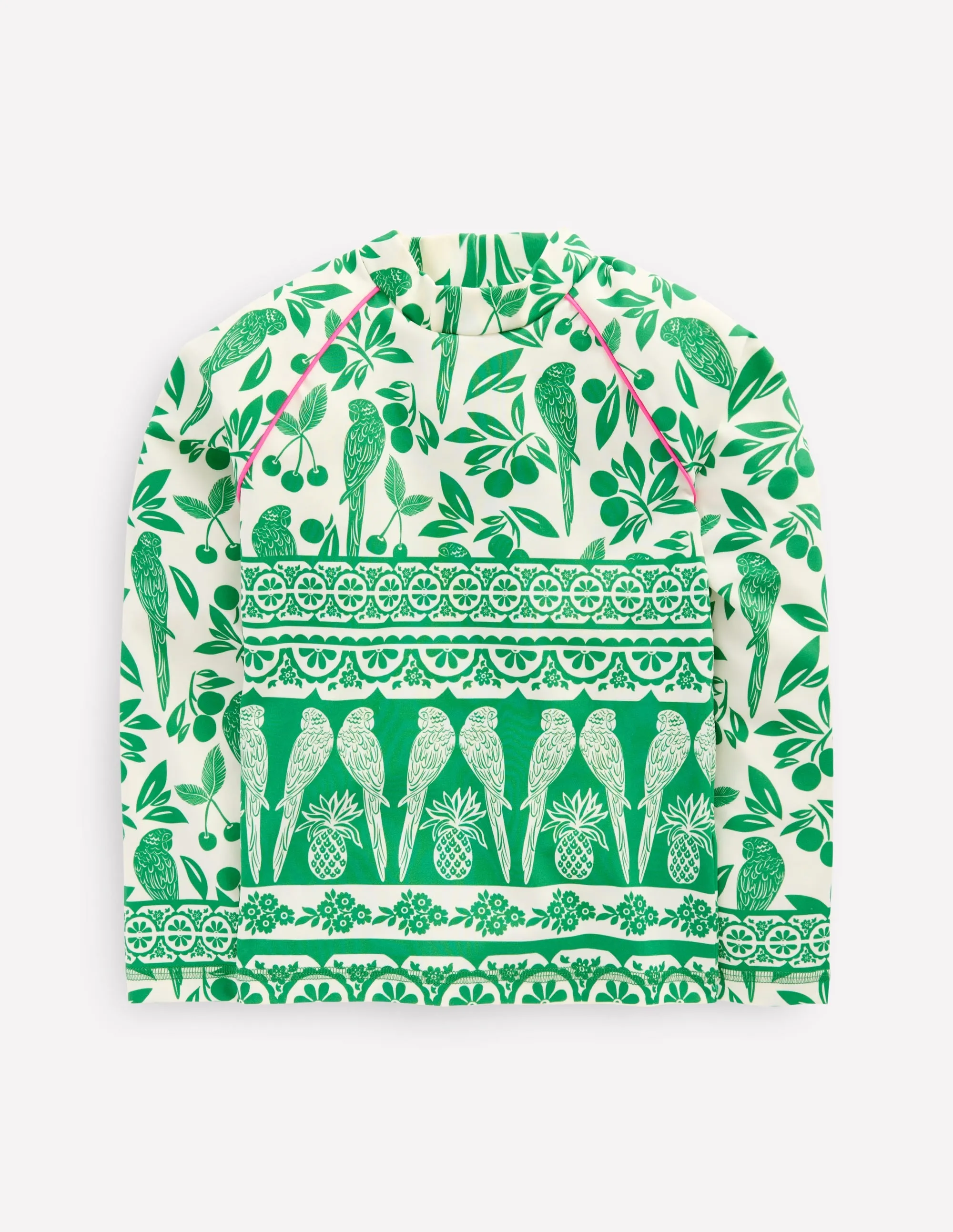 Sun Safe Patterned Rash Vest-Rich Emerald Parrot Palm