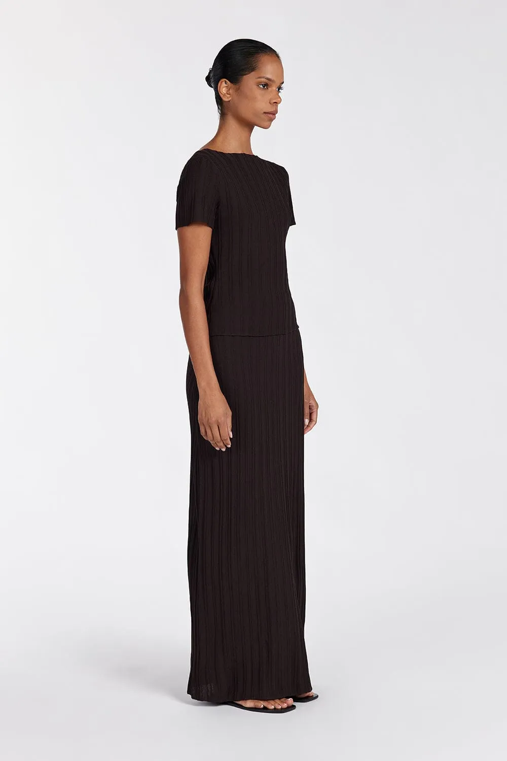 SYLVIA BITTER CHOC CAP SLEEVE TOP