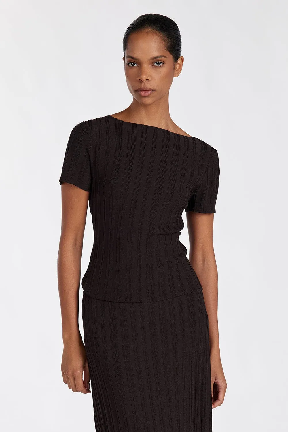 SYLVIA BITTER CHOC CAP SLEEVE TOP