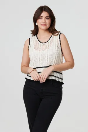 Textured Knit Contrast Trim Cropped Vest