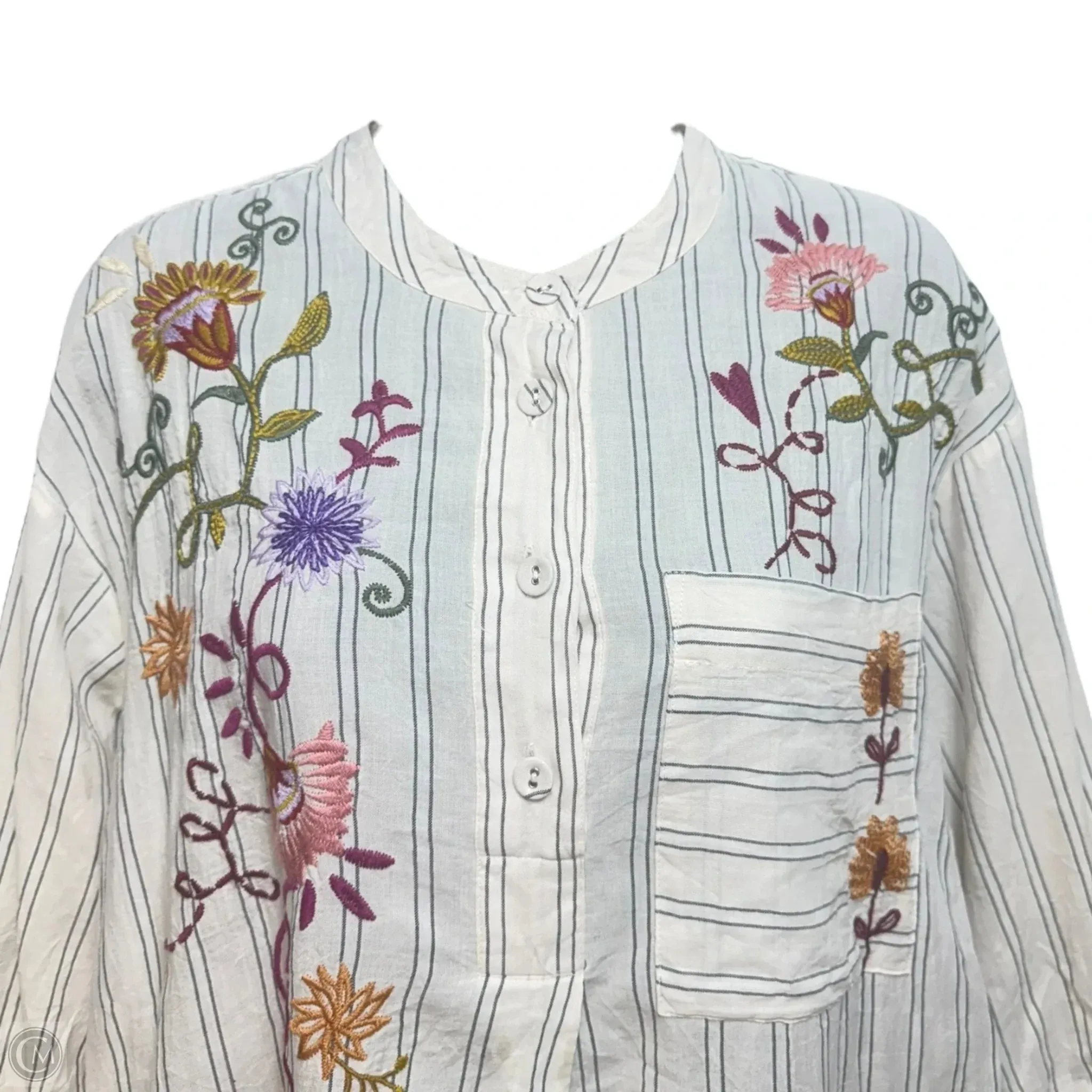 Toni Floral Embroidered Shirt Dress Casual Short By Johnny Was In Floral Print, Size: S