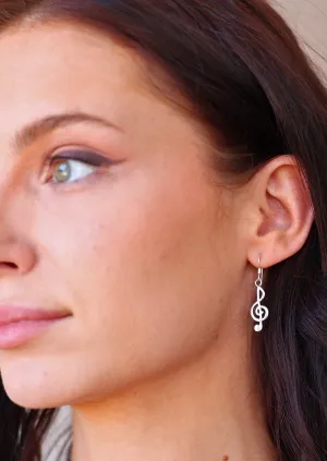 Treble Clef Silver Dangly Earrings
