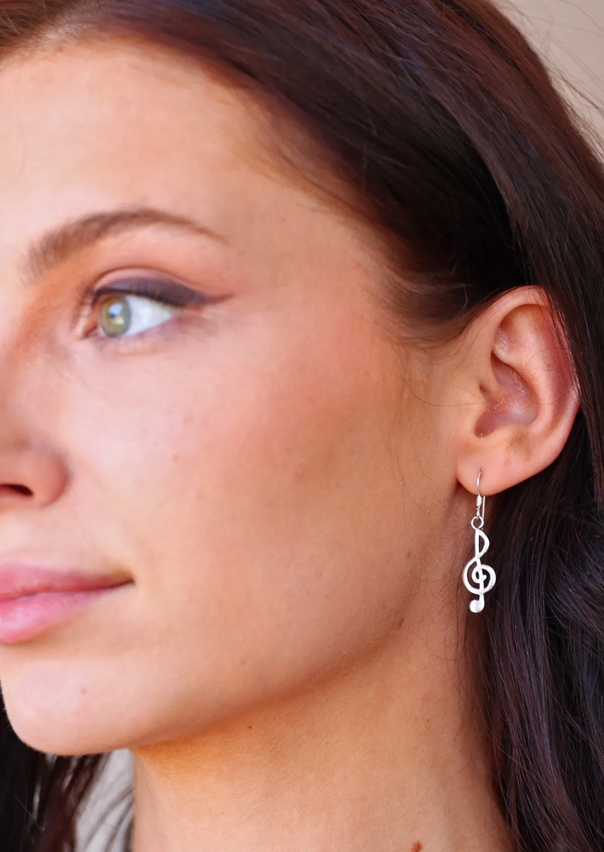 Treble Clef Silver Dangly Earrings