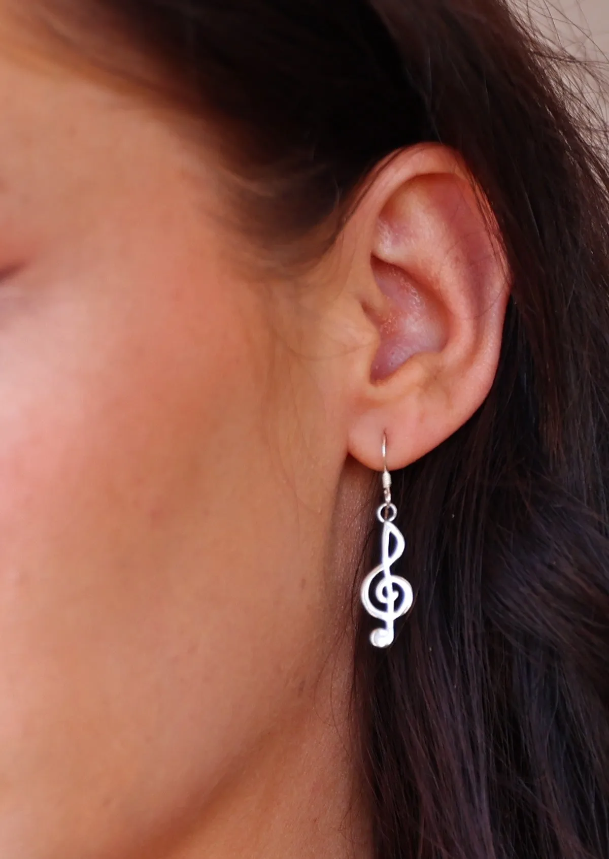 Treble Clef Silver Dangly Earrings