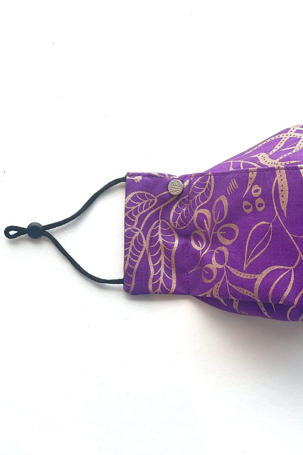 Tropical Gold Flower - Purple (Box Pleated Mask with Filter Pocket)