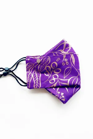 Tropical Gold Flower - Purple (Box Pleated Mask with Filter Pocket)