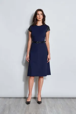 Vegan Leather Short Sleeve Belted Knit Dress